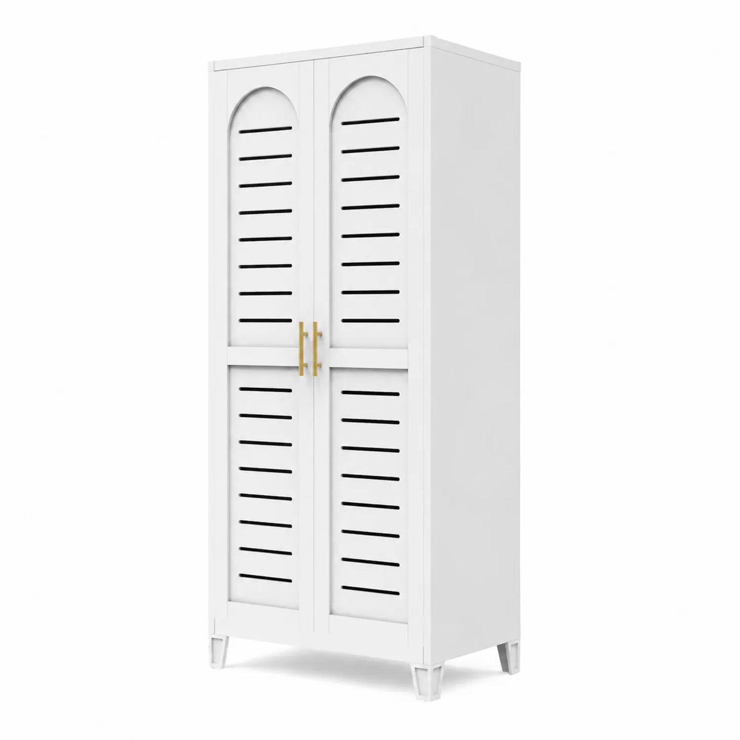 Weißer Holzschrank mit Lamellentüren 180 cm Höhe