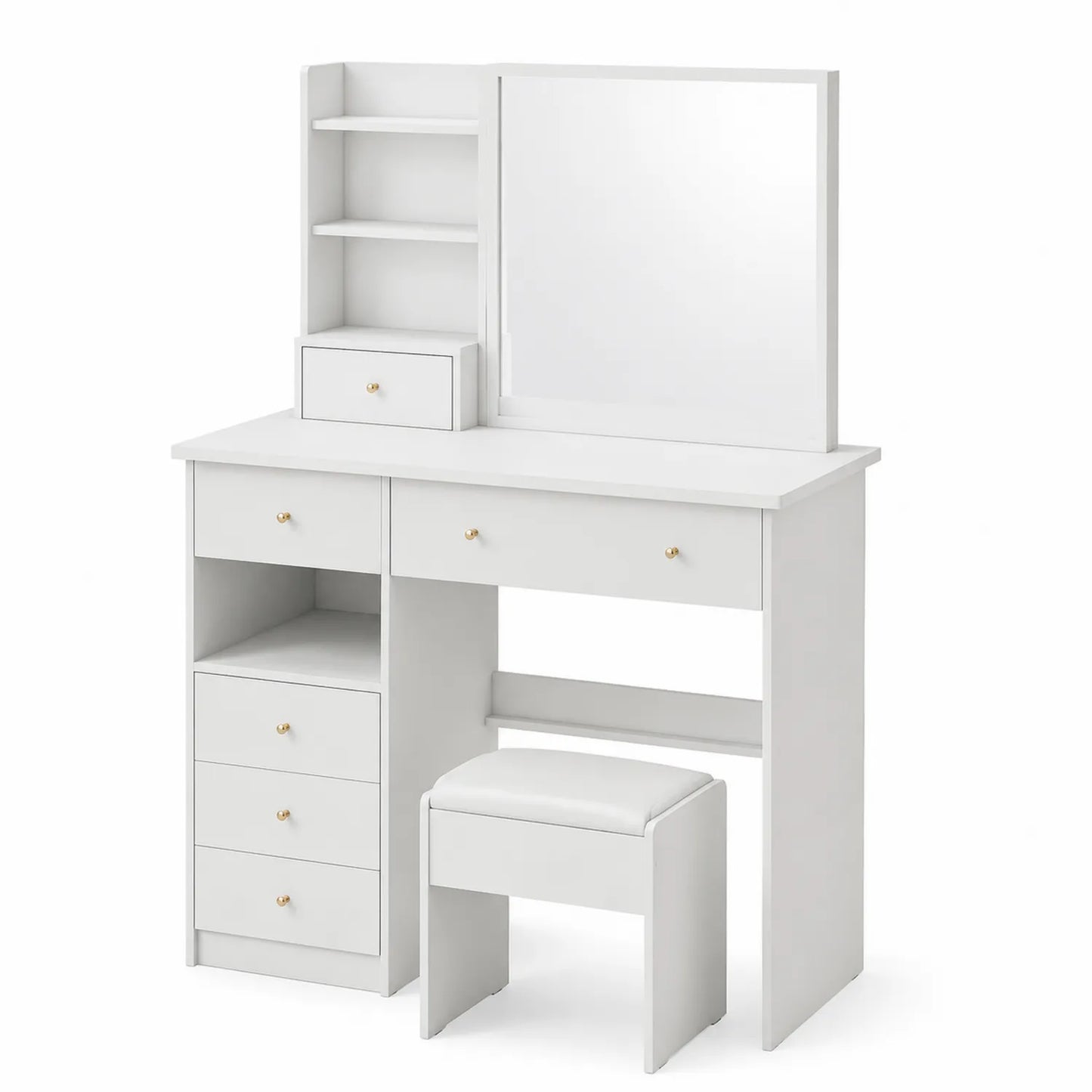 Weißer Frisiertisch Set mit Spiegel und Hocker aus MDF