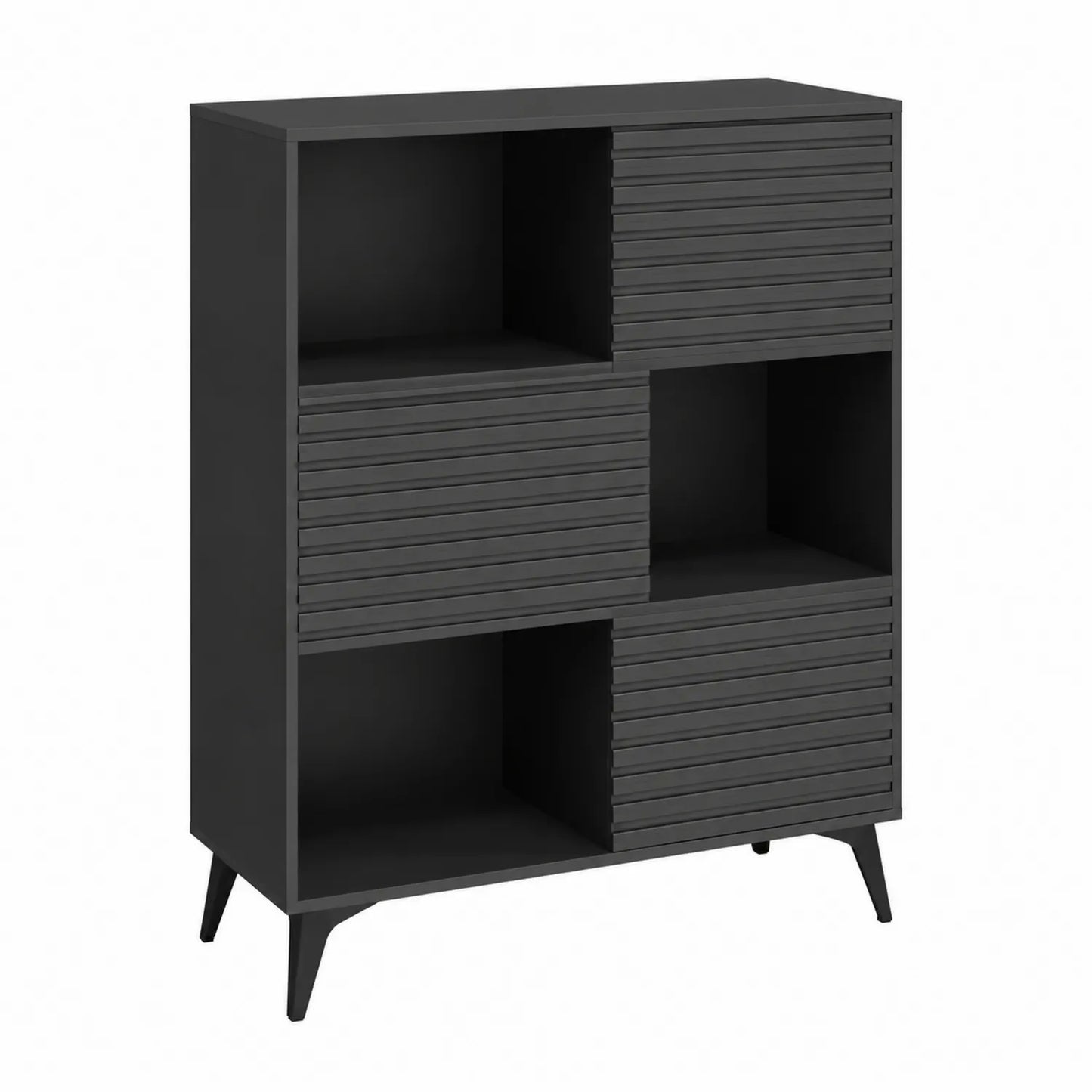 Schwarze Holzfaserplatten (MDF) Kommode mit Regalböden 120cm x 80cm x 35cm