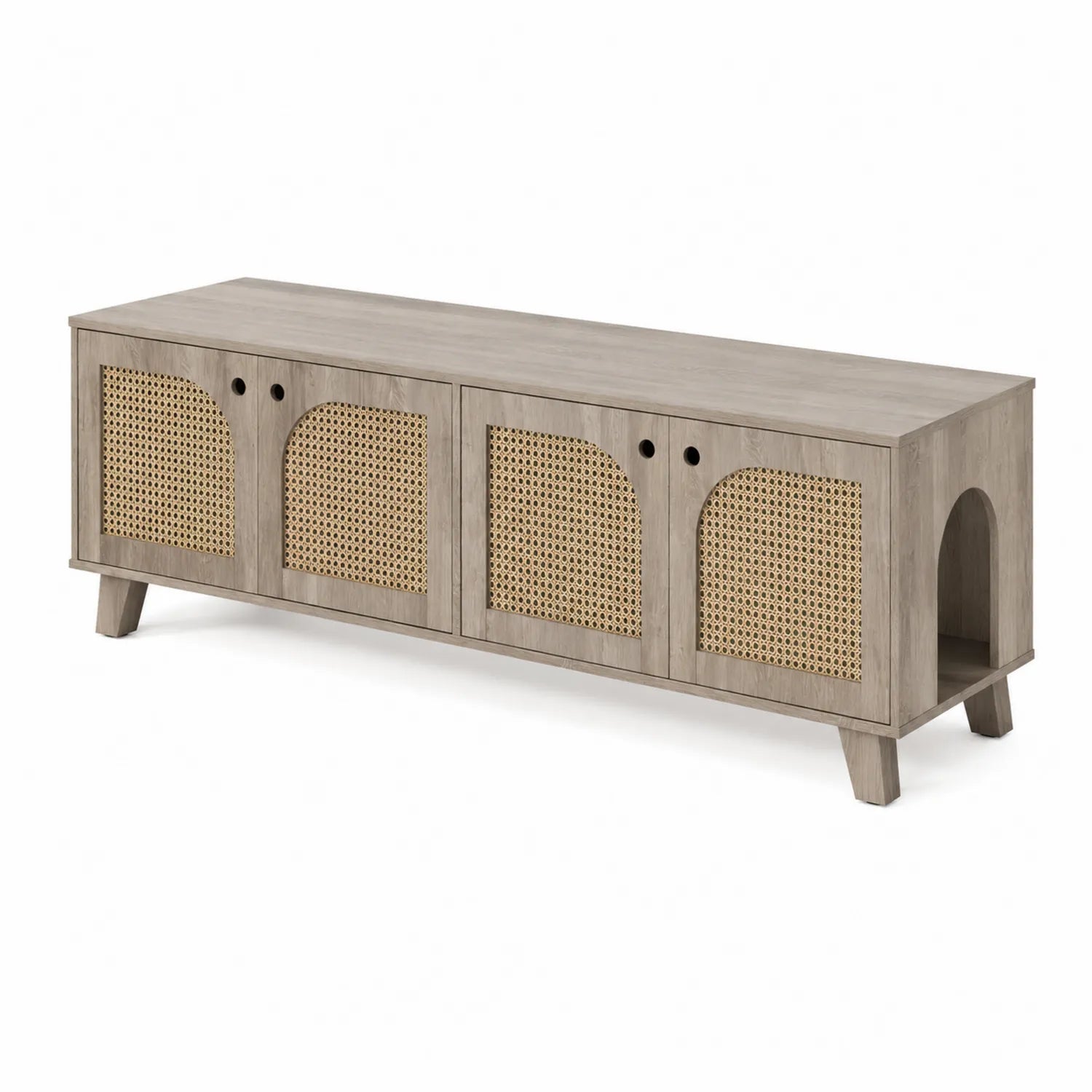 Holz Sideboard mit Rattan Korbgeflecht Türen 180x45x50 cm