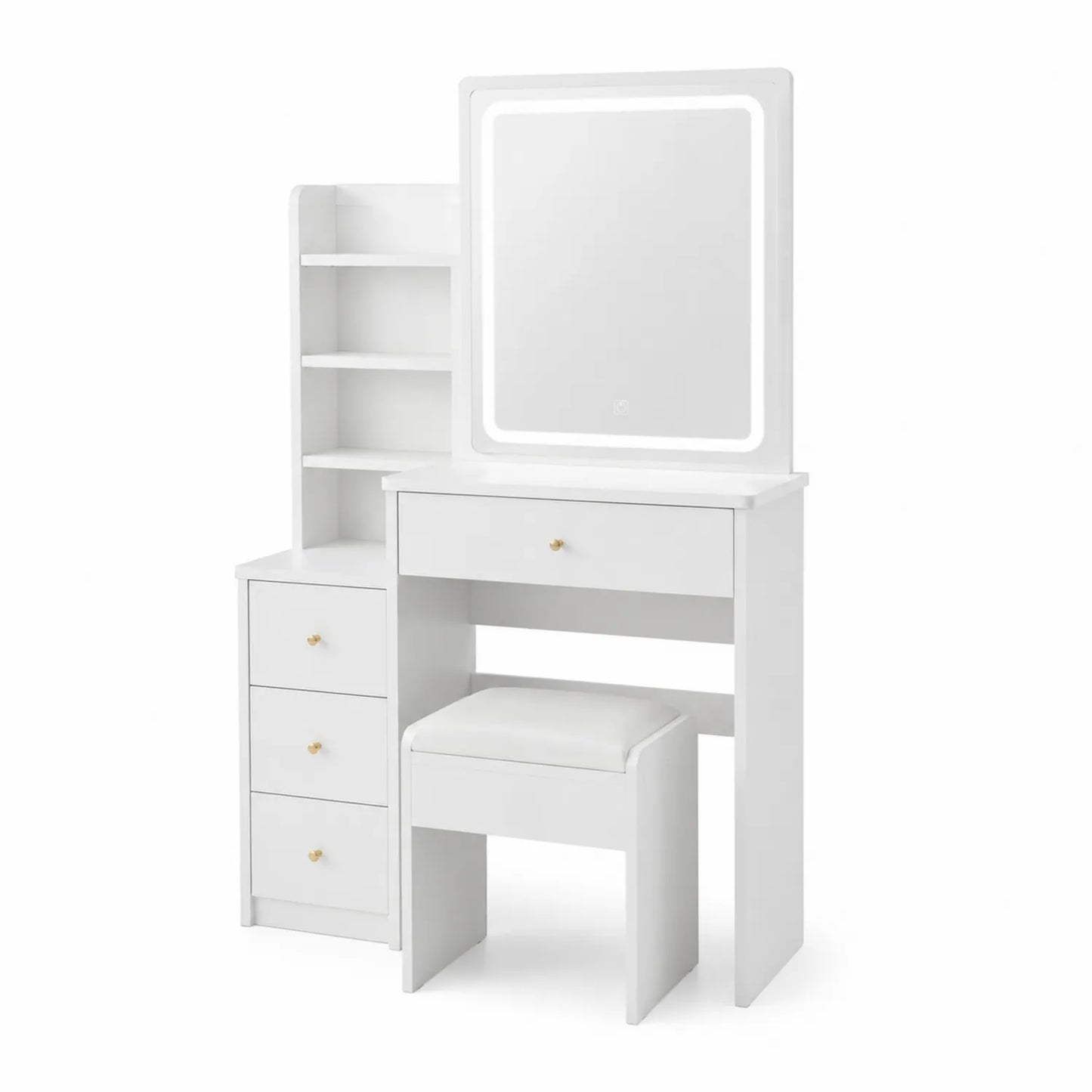 Schminktisch-Set mit Spiegel und Hocker Weiß Holz
