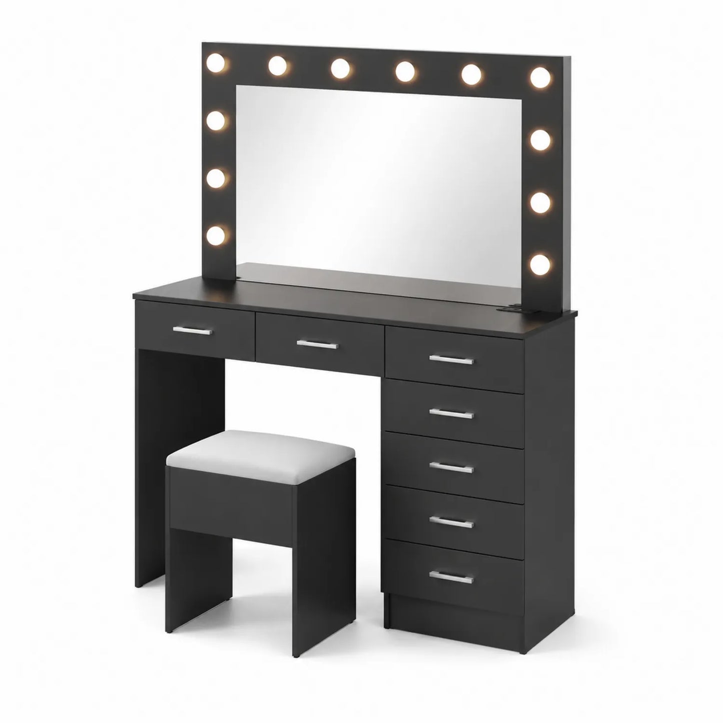 Schminktisch Set mit LED Spiegel Schwarz MDF