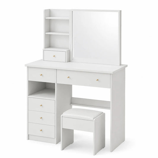 Weißer Frisiertisch Set mit Spiegel und Hocker aus MDF