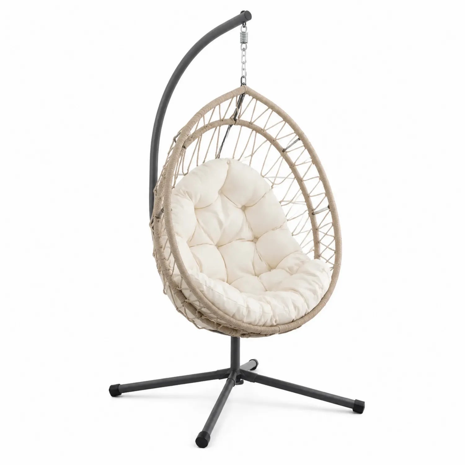 Hängesessel mit Metallgestell und PE-Rattan Beige