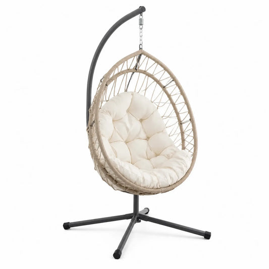 Hängesessel mit Metallgestell und PE-Rattan Beige